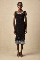 Apolline black faux-pearl embellished midi dress