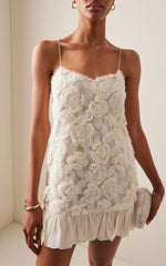 Lillie Spaghetti Floral Ruffle Mini Dress - White