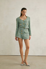 Alyss green tweed jacket & shorts matching set