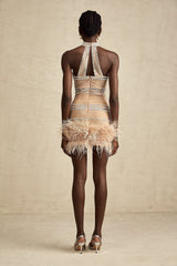 Madeleine crystal-embellished feather-trim mini dress