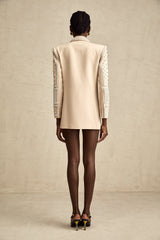 Hélène khaki shawl-lapel beaded blazer dress