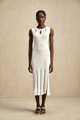 Hilaire white beaded sleeveless cut-out knit midi dress