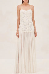 Lillie Spaghetti Floral Ruffle Maxi Dress - White