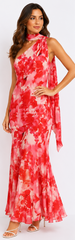 Ilyse Scarf One Shoulder Maxi Dress Floral Red