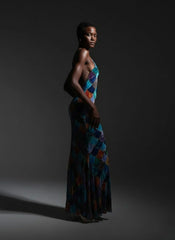 Celeste Shimmer Halter Backless Maxi Dress