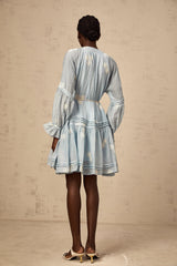 Félicie blue flower-embroidery mini dress
