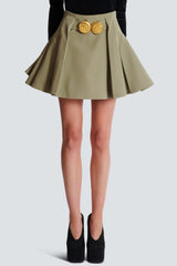 Asina Gold Buttoned Mini Skirt - Khaki