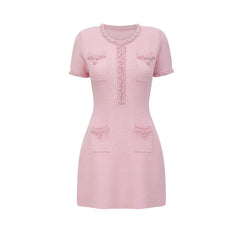 Eugénie pink beaded knit mini dress