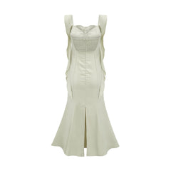 Caroline green satin midi dress with bra pads