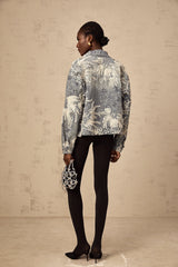 Mailys blue sequined flower-embroidery denim jacket