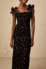 Eloise black floral embroidery maxi dress