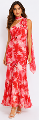 Ilyse Scarf One Shoulder Maxi Dress Floral Red