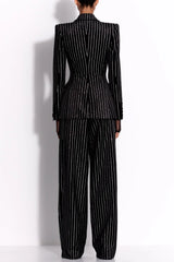 Ally Crystal Pinstripe Blazer Set - Black