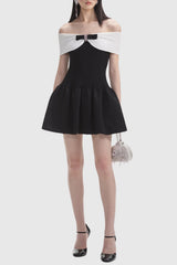 Adagio Bow Off Shoulder Knit Mini Dress