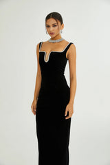 Blanche black U-neck midi dress