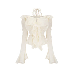 Fauve white ruffle strapless long-sleeve blouse