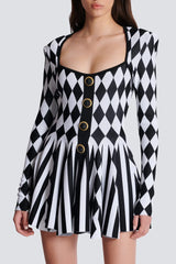 Abiga Diamond Jacquard Flared Knit Mini Dress