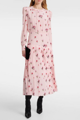 Jutalak Rose Print Pleated Midi Dress