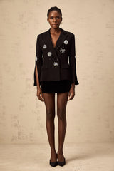 Geltrude black crystal-embellished slit-cuff blazer