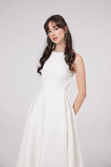 Inès white crystal-embellished midi dress