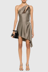 Davey Asymmetrical One Shoulder Lace Mini Dress - Grey