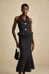Axelle black checked tweed vest top & skirt matching set