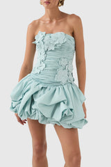 Coleka Floral Appliqué Strapless Mini Dress