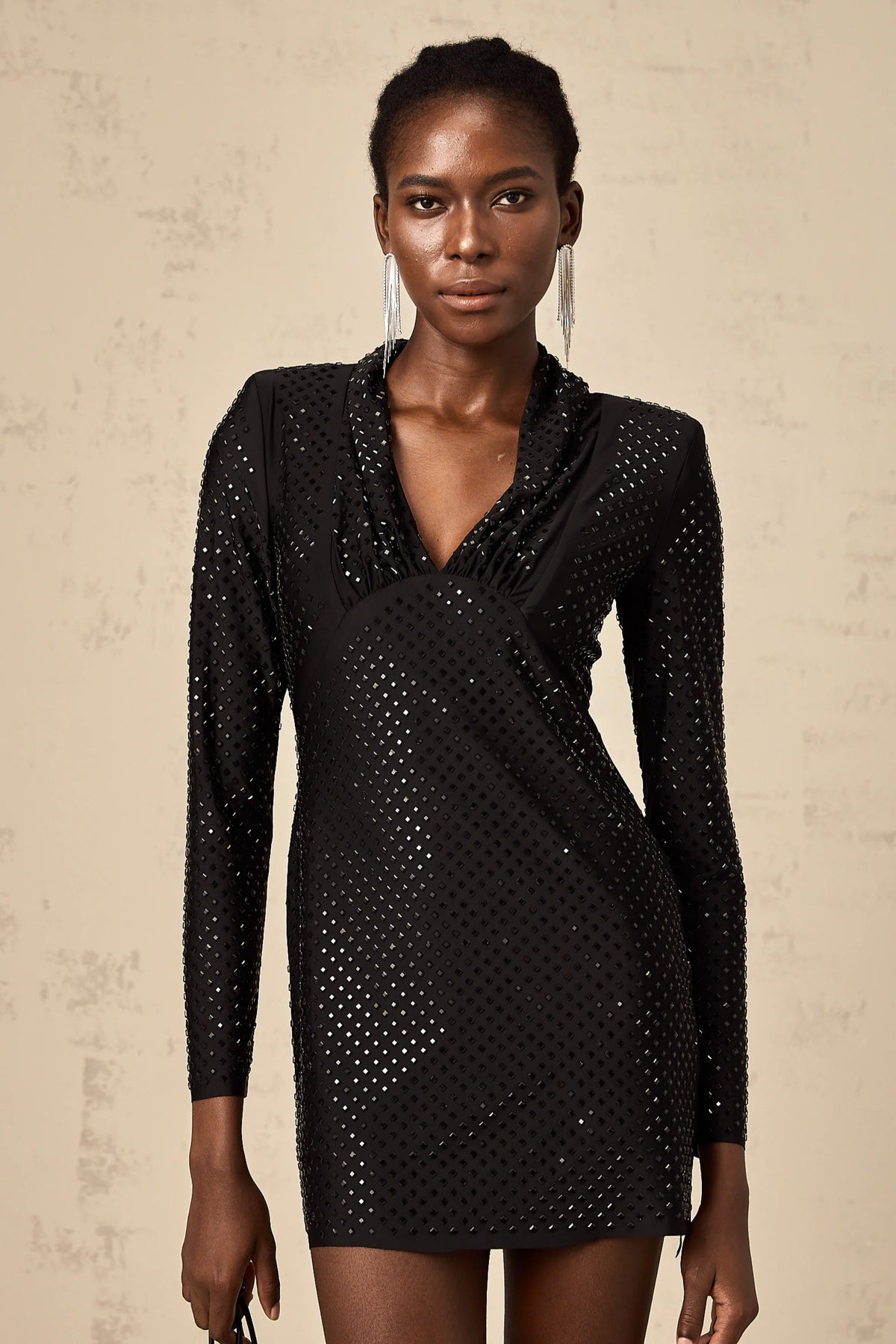 Mariasole embellished plunging V-neck studded mini dress