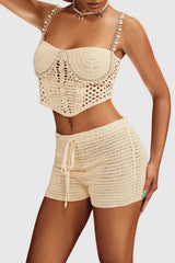 Codra Pearl Spaghetti Knit Shorts Set - White