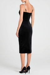 Kadia Velvet Pearl Embellished Midi Dress