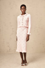 Julia pink argyle-check knitted cardigan & skirt matching set