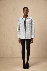 Blanche blue sequined floral-appliqué denim jacket