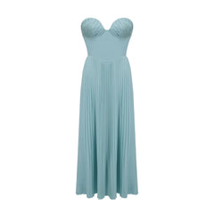 Carlotta blue pleated corset maxi dress