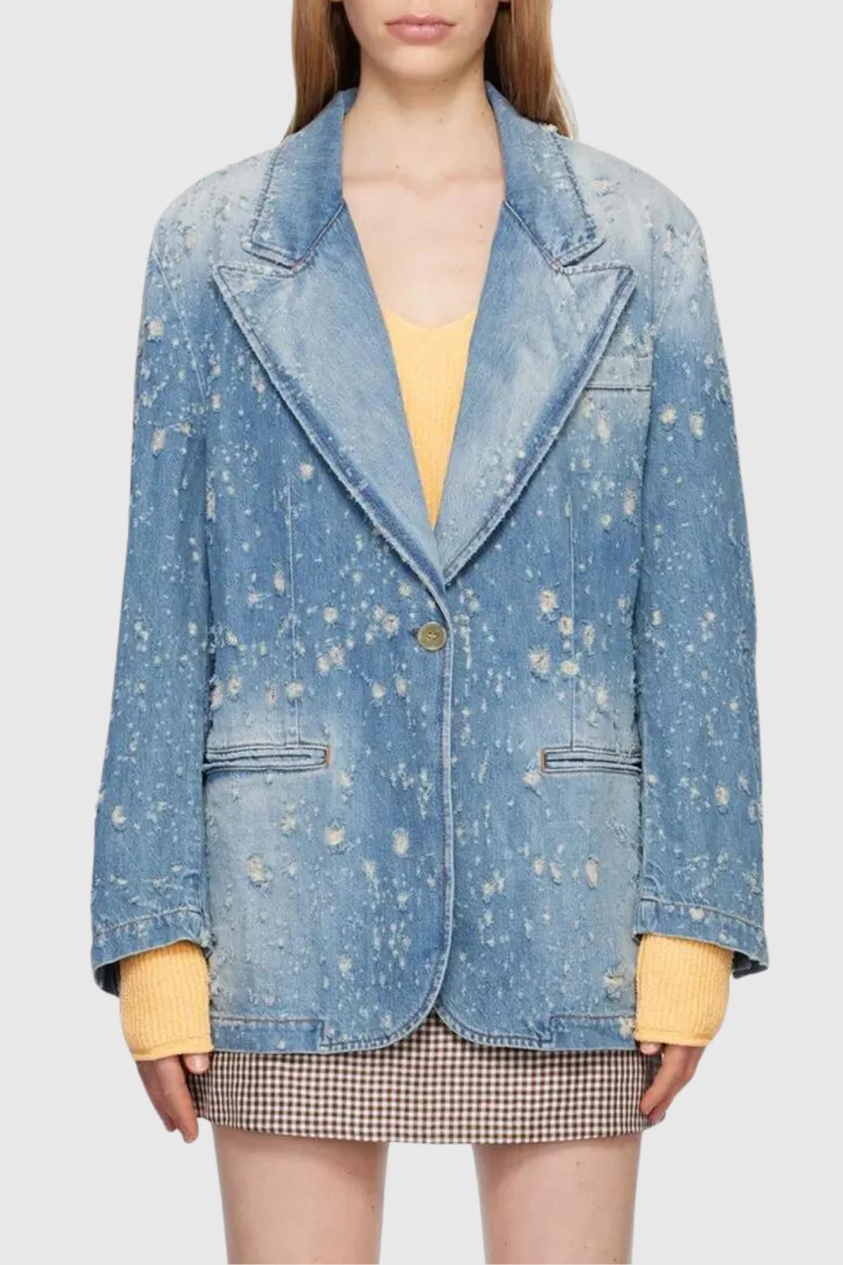 Brenna Torn Lapel Denim Jacket