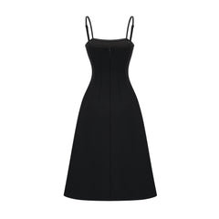 Cendrine black open-back pleated midi dress