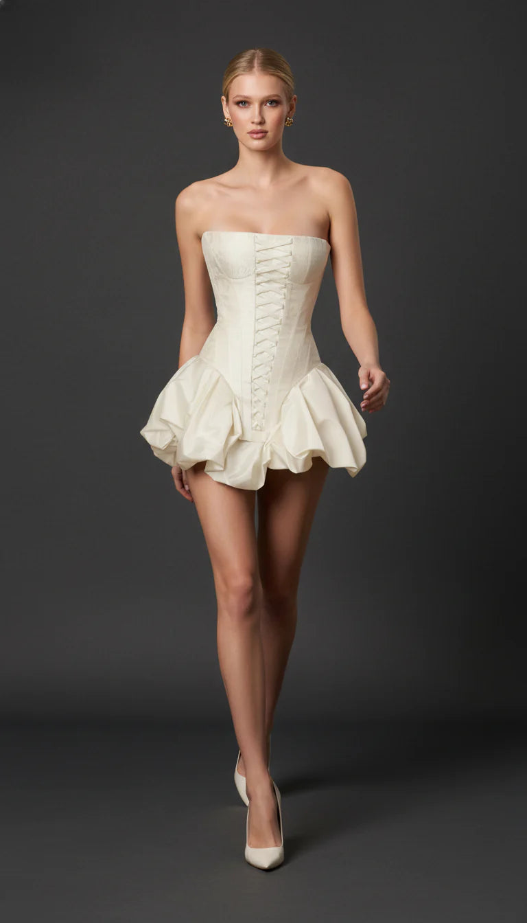 Maison Celie Ivory Sculpted Corset Mini Dress