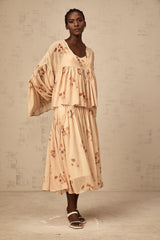 Maïa coral-pink floral-print pleated blouse & dress matching set