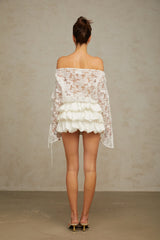 Aveline white floral-lace top & skirt matching set