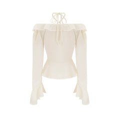 Fauve white ruffle strapless long-sleeve blouse