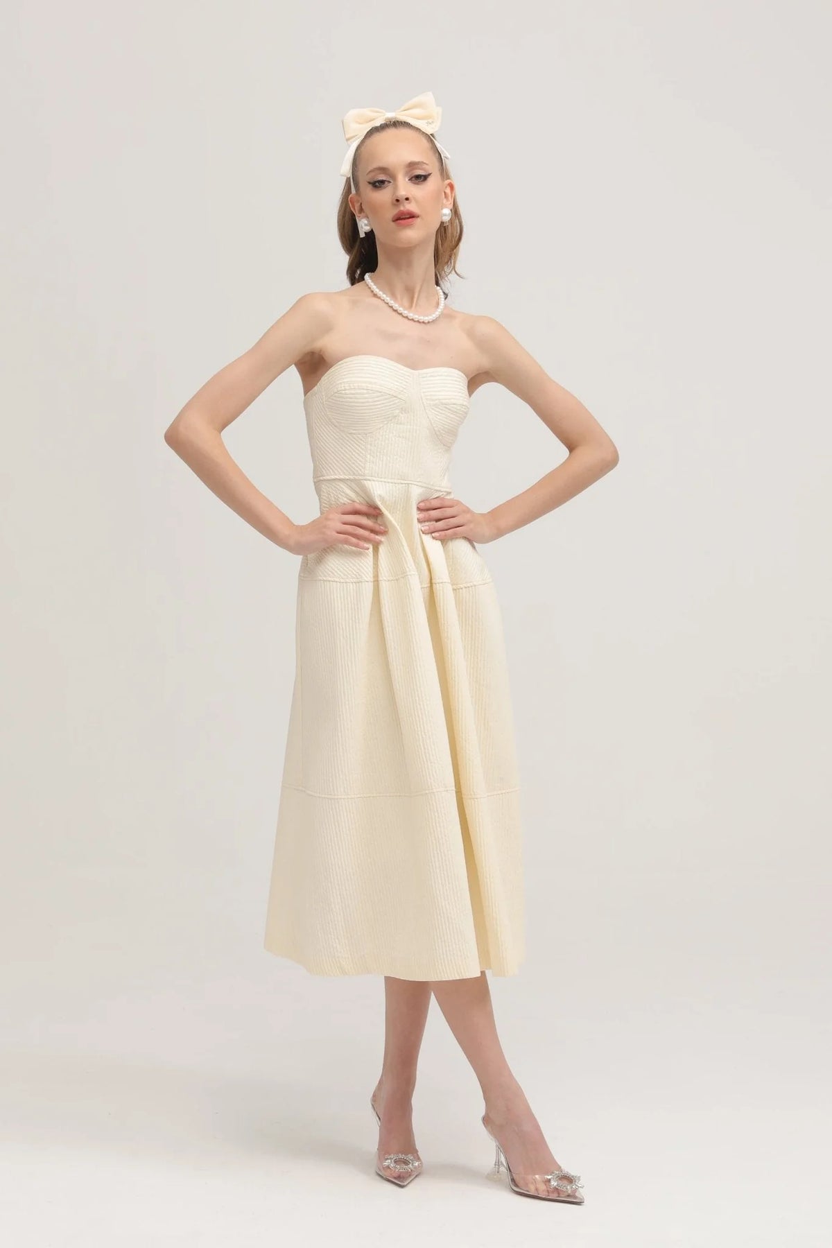 Cortny bustier-style pleated midi dress