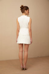 Ismaele white belted embellished tweed vest top