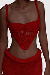 Chaylee Crochet Rope Corset Two Piece Set - Red