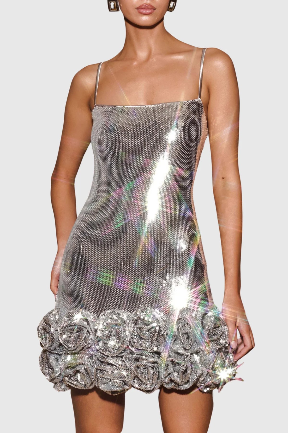 Ayam Sequin Flower Appliqué Mini Dress