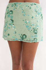 Avelyn Sequin Mini Skirt Floral Mint