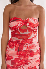 Kallira Ruched Maxi Dress Floral Red