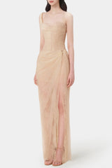 Inina Lace Corset One Shoulder Maxi Dress - Beige