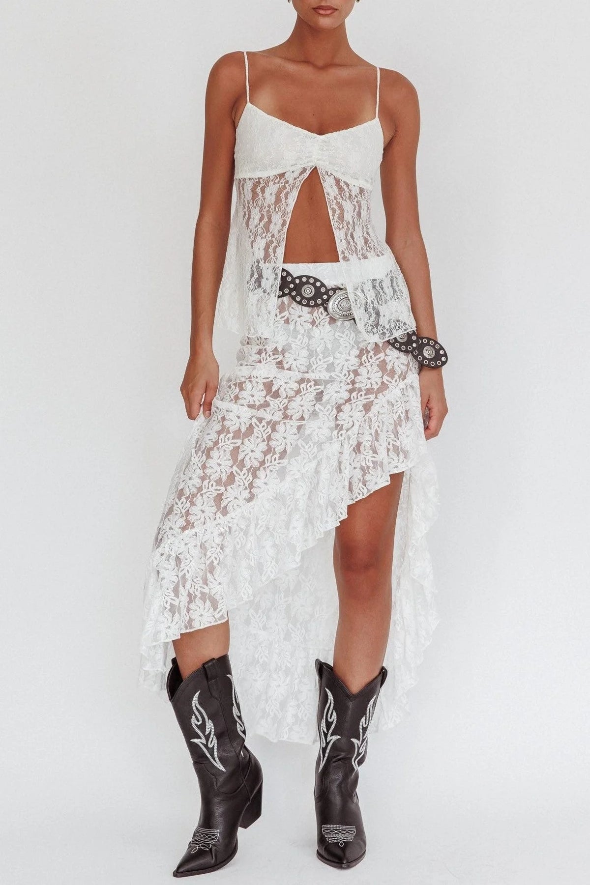 Alondra Lace Split Top - White