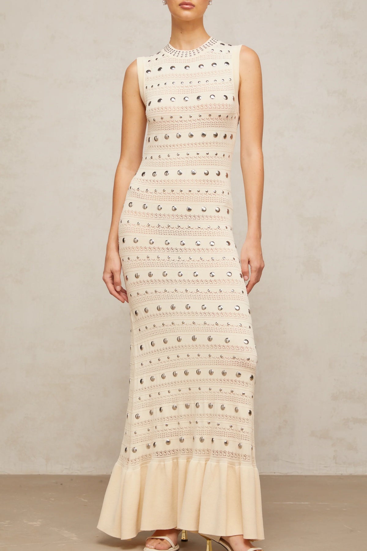 Chloé studded crochet-knit maxi dress in Neutrals
