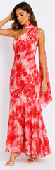 Ilyse Scarf One Shoulder Maxi Dress Floral Red