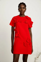 Calista red floral-detail short-sleeve mini dress